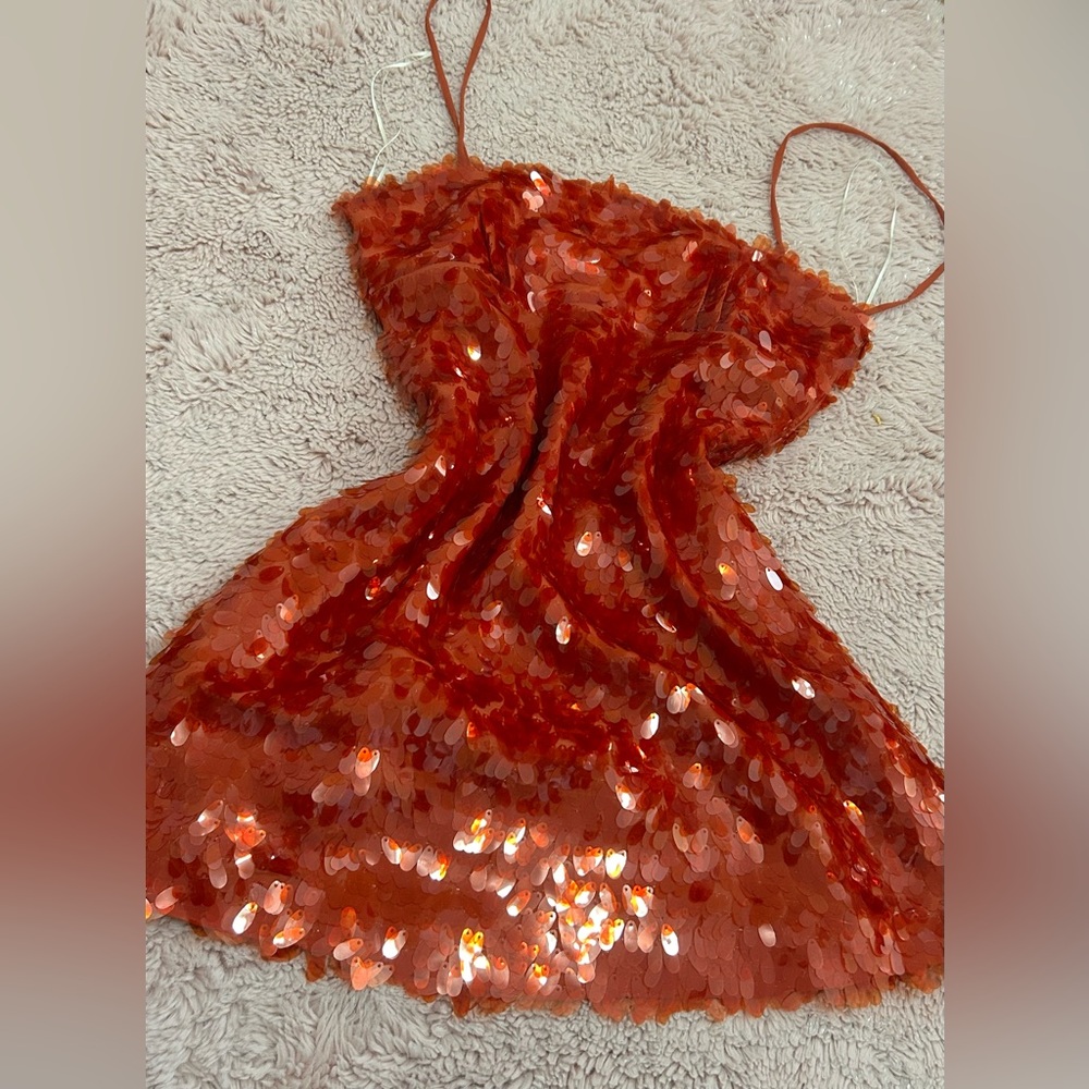 Zara Woman Orange Sequin Top